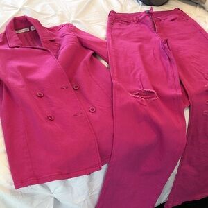 New York & Company Bright Pink Skinny Jeans with Matching Jacket